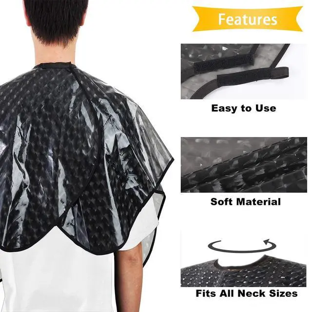 Alt view image 5 of 7 - Short Waterproof Hair Dye Cape, Salon Cover for Hair Color,Shampoo | Bleach & Chemical Proof Plastic Shower Apron for Makeup Artists Comb-out Beard Shaving Bib for Beauty Supplies Black
