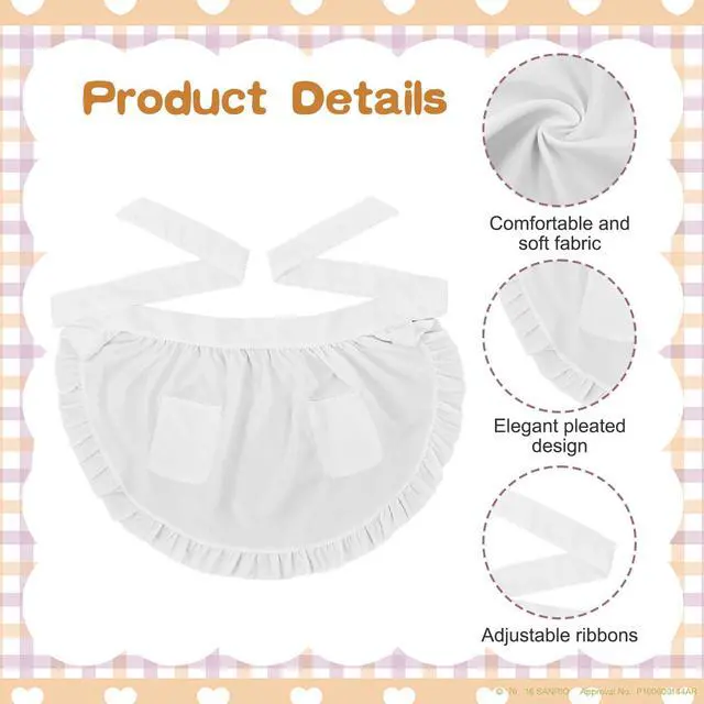 Alt view image 3 of 7 - Cosplay Waist Apron, White Aprons for Women with Pockets Cute Ruffle Maid Half Apron for Women Girls Party Cosplay Costumes Dress Accessory Kitchen Party Favors Cooking Gardening