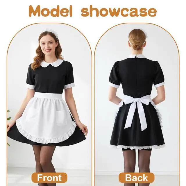 Alt view image 4 of 7 - Cosplay Waist Apron, White Aprons for Women with Pockets Cute Ruffle Maid Half Apron for Women Girls Party Cosplay Costumes Dress Accessory Kitchen Party Favors Cooking Gardening