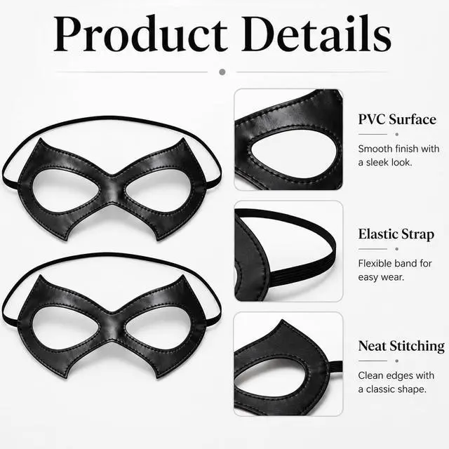 Alt view image 2 of 7 - 2PCS Black Leather Cat Eye Masks for Women Masquerade Halloween Cosplay