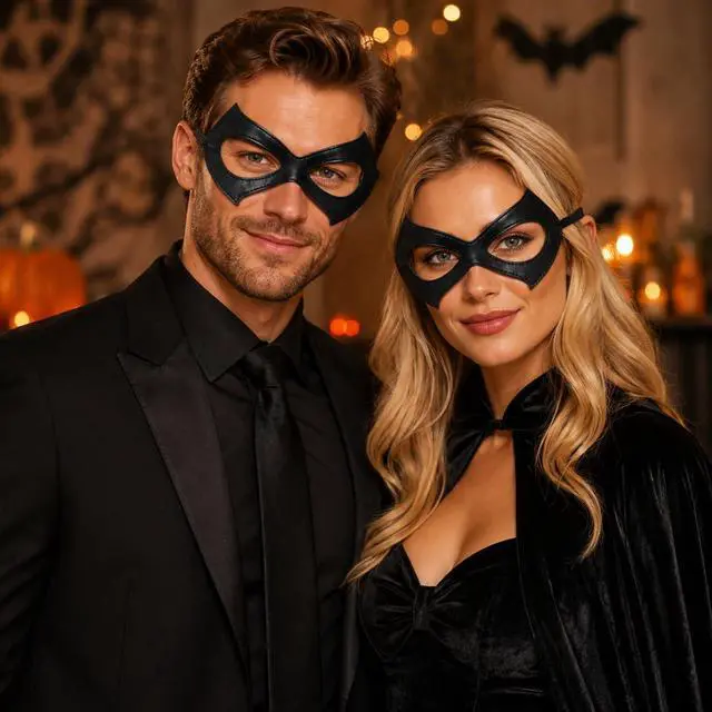 Alt view image 4 of 7 - 2PCS Black Leather Cat Eye Masks for Women Masquerade Halloween Cosplay
