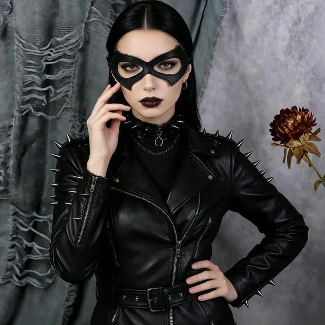 Alt view image 5 of 7 - 2PCS Black Leather Cat Eye Masks for Women Masquerade Halloween Cosplay