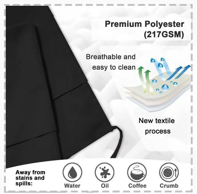 Alt view image 3 of 7 - 1P Black Server Apron with 3 Pockets, Short Waist Waitress Apron | Polyester Short Waiter Apron with 3 Deep Pockets, Great for Restaurant Servers, Bartenders, Hosts, Baristas