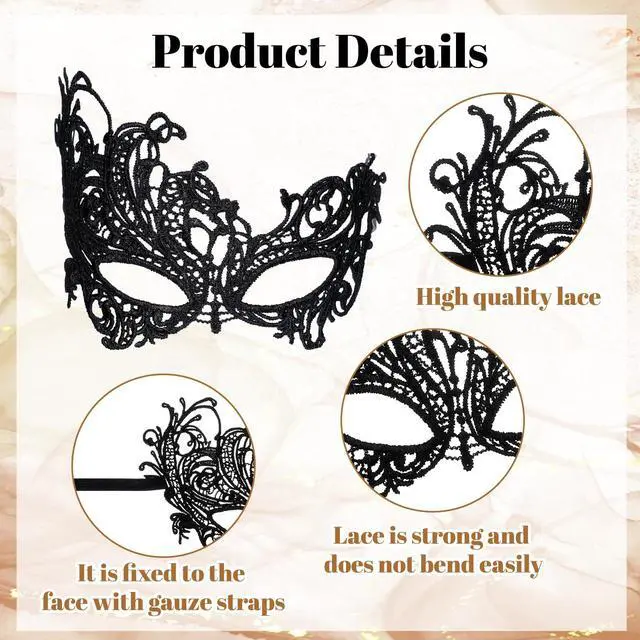 Alt view image 3 of 7 - Prasacco Masquerade Mask for Women, Venetian Lace Eye Masks Black Masquerade Mask for Halloween Mardi Gras Carnival Costume Party