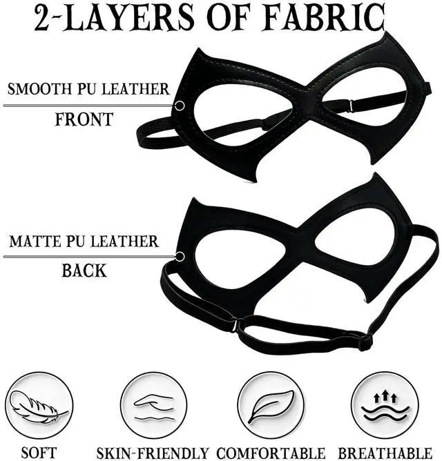 Alt view image 4 of 7 - 2 Pack Cat Mask for Women Halloween Black Masquerade Eye Mask Costume | Oversized Wide Design 7.1*3.9in, Adjustable Strap, Double Layer Fabric, Halloween Costume Accessories, One Size Fits All