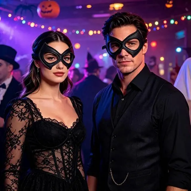 Alt view image 6 of 7 - 2 Pack Cat Mask for Women Halloween Black Masquerade Eye Mask Costume | Oversized Wide Design 7.1*3.9in, Adjustable Strap, Double Layer Fabric, Halloween Costume Accessories, One Size Fits All