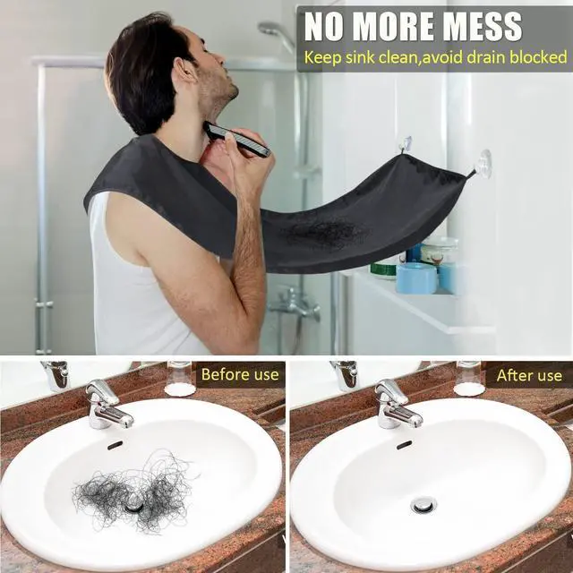 Alt view image 2 of 7 - Beard Bib Apron for Men,Christmas Day Gift Beard Hair Catcher for Sink Non-Stick Beard Cape,1 Size Fits All,Grooming Accessorie Gift for Dad or Husband(Black)