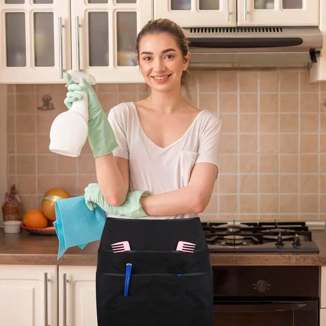 Alt view image 2 of 7 - Hair Aprons for Stylist, Waitress Apron with Half Pockets Waterproof | Adjustable Server Aprons Half Pockets Hairstylist Hairdresser for Men Women Waist Hairdresser Work Servant Barber