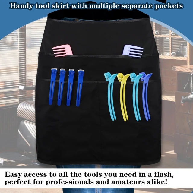 Alt view image 3 of 7 - Hair Aprons for Stylist, Waitress Apron with Half Pockets Waterproof | Adjustable Server Aprons Half Pockets Hairstylist Hairdresser for Men Women Waist Hairdresser Work Servant Barber
