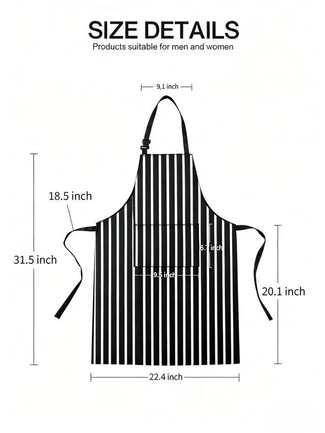 Alt view image 5 of 6 - 2 Pack Aprons with Pockets for Women Men Adjustable Bib Chef Apron for Kitchen Cooking BBQ Restaurant Stripe Black White