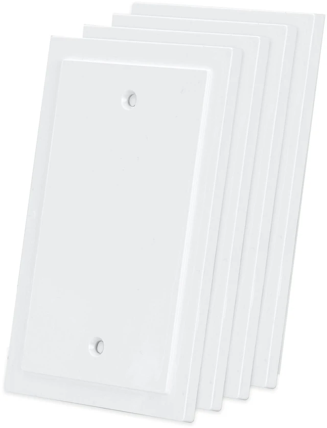 Main image of Modern Edge Blank Wall Plate Cover, 4.88" x 3.18", 4 Pack, White, 1 Gang, Blank Outlet Cover Plate