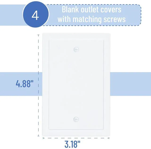 Alt view image 2 of 6 - Modern Edge Blank Wall Plate Cover, 4.88" x 3.18", 4 Pack, White, 1 Gang, Blank Outlet Cover Plate