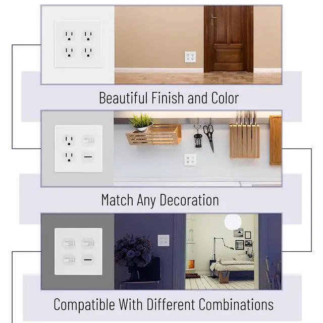 Alt view image 6 of 7 - Double Duplex Wall Plate, 3 Pack, White, Duplex Outlet Cover, Double Receptacle, Dual Gang Cover