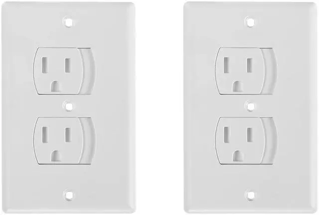 Main image of Self Closing Outlet Covers, 2.95" x 4.7", 2 Pack, White, Sliding Outlet Covers for Baby Proofing