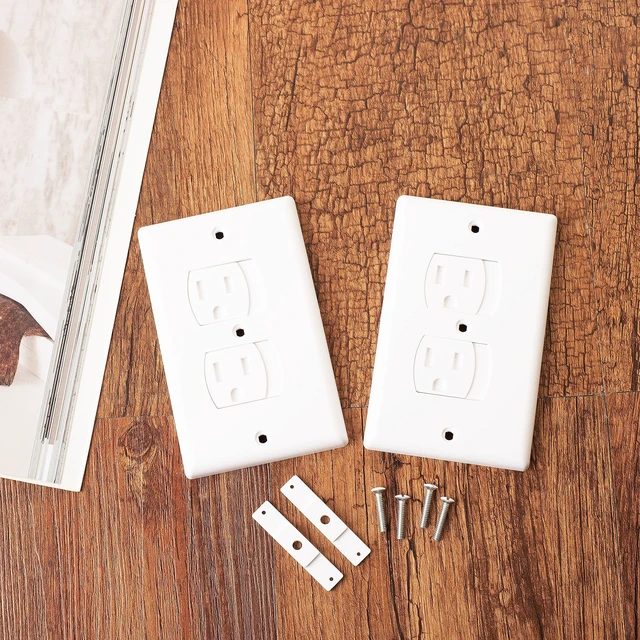 Alt view image 7 of 7 - Self Closing Outlet Covers, 2.95" x 4.7", 2 Pack, White, Sliding Outlet Covers for Baby Proofing