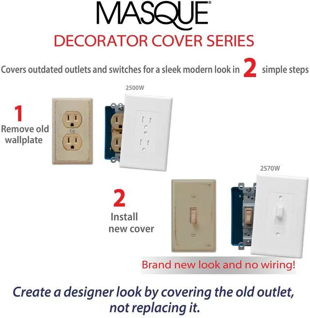 Alt view image 5 of 7 - 2520W MASQUE White 1-Gang Duplex Jumbo Electrical Outlet Cover Wall Plate, Replaces Old Wall Plate for Electric Outlet, Home Improvement Essential, White, 1-Pack