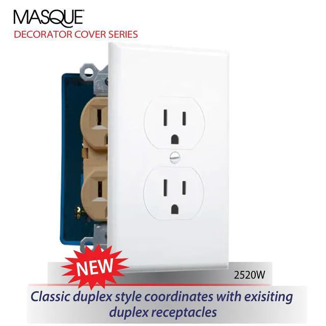 Alt view image 4 of 7 - 2520W MASQUE White 1-Gang Duplex Jumbo Electrical Outlet Cover Wall Plate, Replaces Old Wall Plate for Electric Outlet, Home Improvement Essential, White, 1-Pack