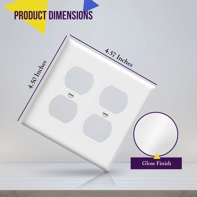 Alt view image 2 of 7 - 8822-W Duplex Receptacle Outlet Wall Plate, Standard Size 2-Gang, Polycarbonate Thermoplastic, White