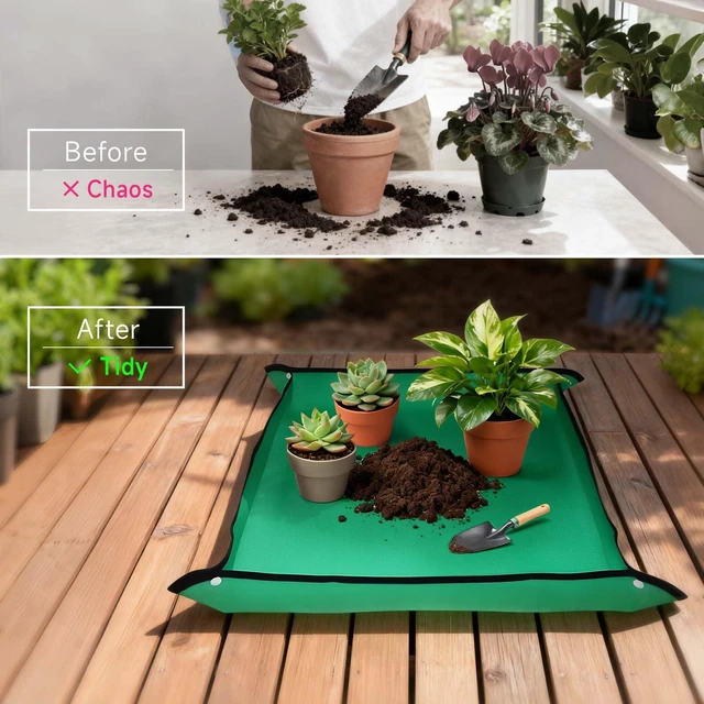 Alt view image 3 of 6 - duuixcm 26" x 26" Repotting Mat for Indoor Plants - Waterproof Plant Potting Tray, Portable Gardening Mat for Succulents Soil Mess Control