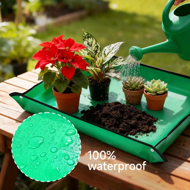 Alt view image 4 of 6 - duuixcm 26" x 26" Repotting Mat for Indoor Plants - Waterproof Plant Potting Tray, Portable Gardening Mat for Succulents Soil Mess Control