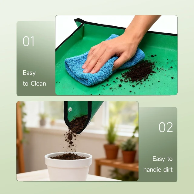Alt view image 5 of 6 - duuixcm 26" x 26" Repotting Mat for Indoor Plants - Waterproof Plant Potting Tray, Portable Gardening Mat for Succulents Soil Mess Control