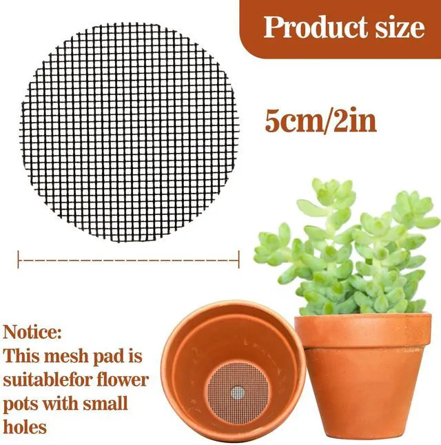 Alt view image 2 of 6 - 50 Plant Pots Hole Mesh Pad - MAQIHAN Flower Pot Mesh Mat Terrarium Potting Eye Mesh Mats Pot Substrate Barrier 2 Inch Net Bonsai Gardening Grid Ceramic Drainage Hole Mesh Screen Prevent Soil Leaking