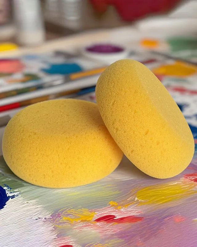 Alt view image 4 of 7 - 4 Pcs 3 Inch Round Painting Sponge Artist Pottery Clay Art Crafts | Synthetic reusable elasticity soft yellow sponges for acrylic watercolor face, ceramics sculpting, leather care & shoes