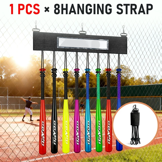 Alt view image 2 of 6 - 1Pcs Dugout Organizer, Baseball Softball Bat Holder Wall Mount with 3 Fence Hooks 8 Hanging Strap and Name Tag, Bat Rack Accessories for Dugout Fence Team Coach Players Gifts
