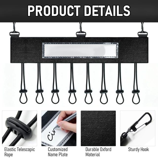 Alt view image 3 of 6 - 1Pcs Dugout Organizer, Baseball Softball Bat Holder Wall Mount with 3 Fence Hooks 8 Hanging Strap and Name Tag, Bat Rack Accessories for Dugout Fence Team Coach Players Gifts