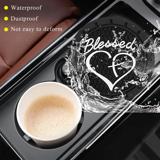 Alt view image 5 of 6 - 2 PCS Car Cup Holder Coasters, 2.76 Inch Anti Slip Vehicle Drink Mats with Cute Blessed Cross and Heart, Shockproof, Universal Car Accessories (Black, 2 PCS)