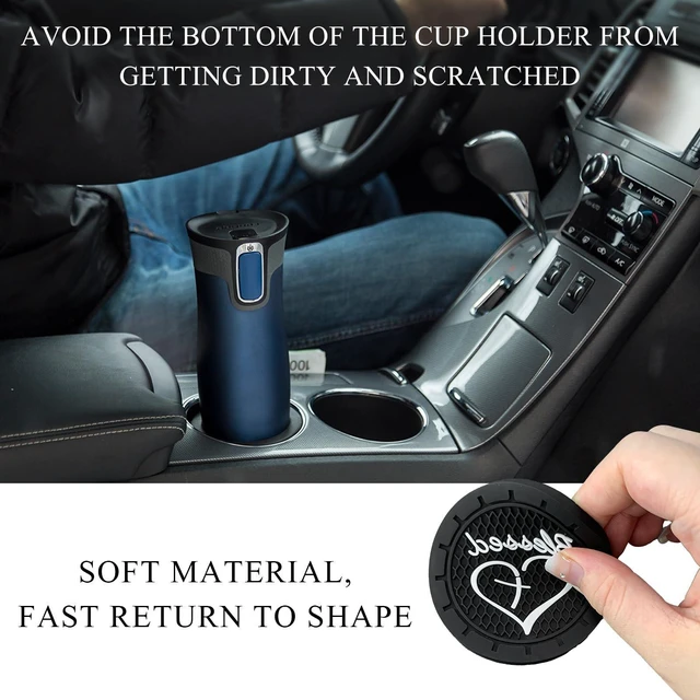 Alt view image 6 of 6 - 2 PCS Car Cup Holder Coasters, 2.76 Inch Anti Slip Vehicle Drink Mats with Cute Blessed Cross and Heart, Shockproof, Universal Car Accessories (Black, 2 PCS)