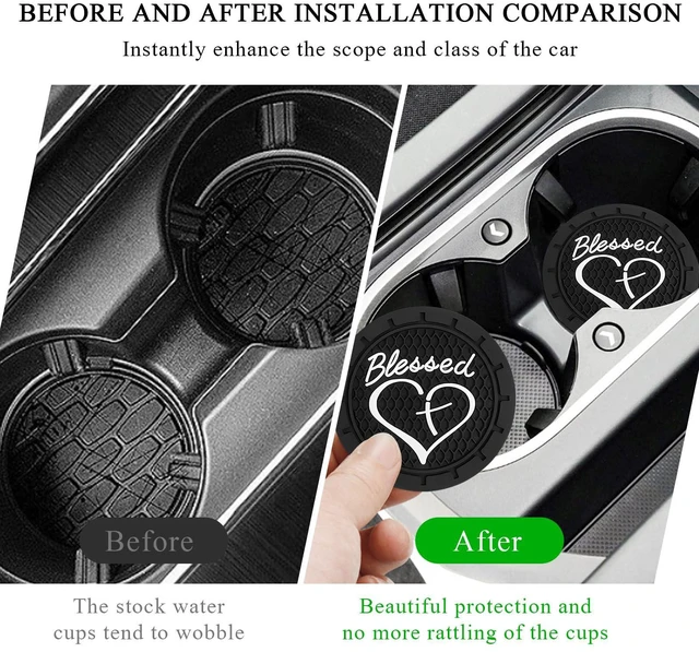 Alt view image 4 of 6 - 2 PCS Car Cup Holder Coasters, 2.76 Inch Anti Slip Vehicle Drink Mats with Cute Blessed Cross and Heart, Shockproof, Universal Car Accessories (Black, 2 PCS)