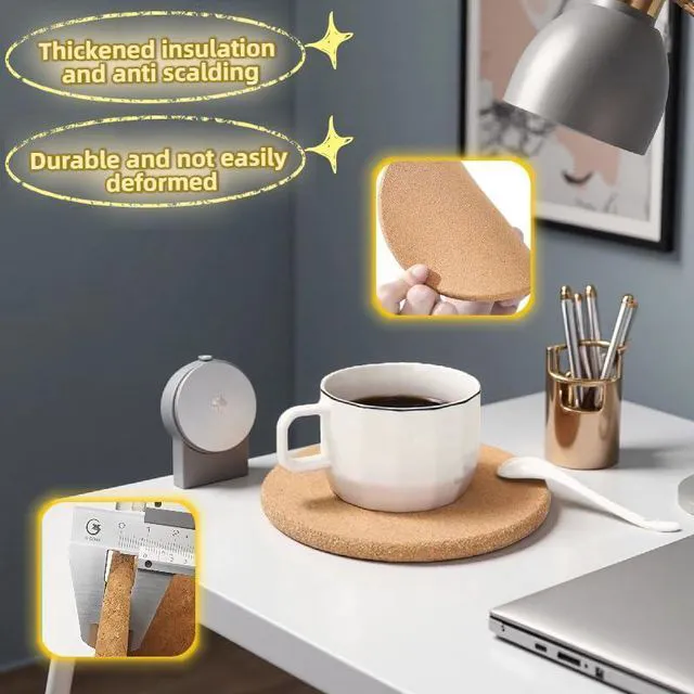 Alt view image 3 of 7 - 3-Pack 4" Cork Trivets for Hot Pots & Pans, Thick Heat Resistant Pads - Protect Countertops from Burns, Natural Kitchen Hot Pad, Rustic Farmhouse Decor,10mm Thick Heat Resistant Coasters