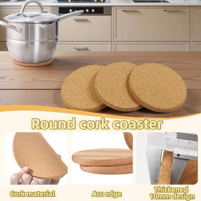Alt view image 7 of 7 - 3-Pack 4" Cork Trivets for Hot Pots & Pans, Thick Heat Resistant Pads - Protect Countertops from Burns, Natural Kitchen Hot Pad, Rustic Farmhouse Decor,10mm Thick Heat Resistant Coasters