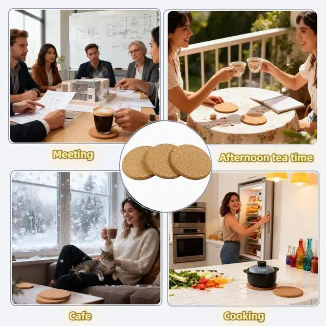 Alt view image 5 of 7 - 3-Pack 4" Cork Trivets for Hot Pots & Pans, Thick Heat Resistant Pads - Protect Countertops from Burns, Natural Kitchen Hot Pad, Rustic Farmhouse Decor,10mm Thick Heat Resistant Coasters