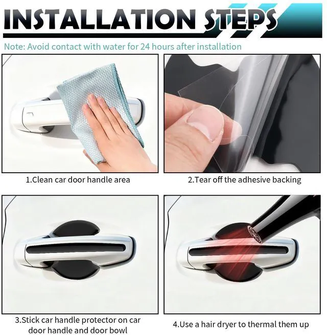 Alt view image 6 of 7 - 8PCS 2026 New Car Door Handle Protector Kit,Self-Adhesive Door Handle Cup Scratch Protector,Universal Car Doors Protectors Sticker Automotive Exterior Accessories for Most Vehicles (Black)