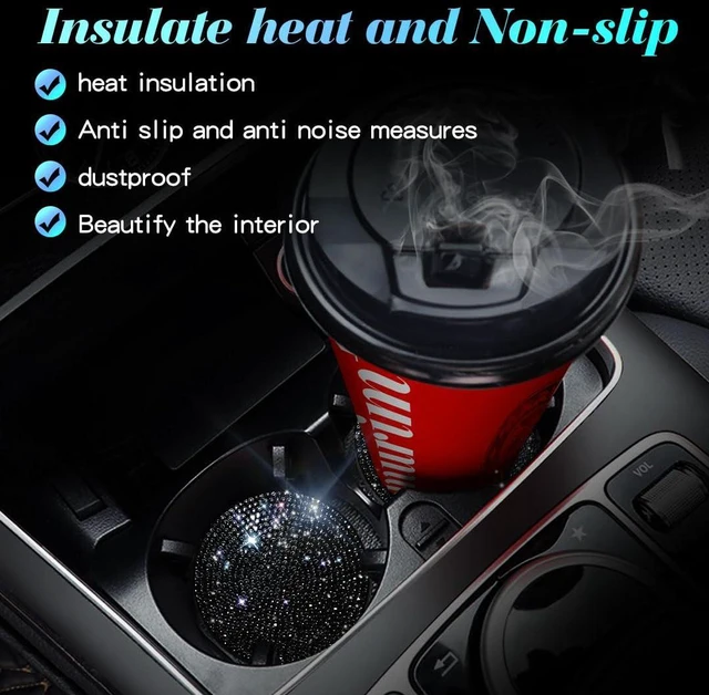 Alt view image 5 of 6 - 2 PCS Universal Vehicle Bling Cup Holder Insert Coaster Car Interior Accessories,2.75 inch Silicone Anti Slip Crystal Rhinestone Car Coaster(Black)