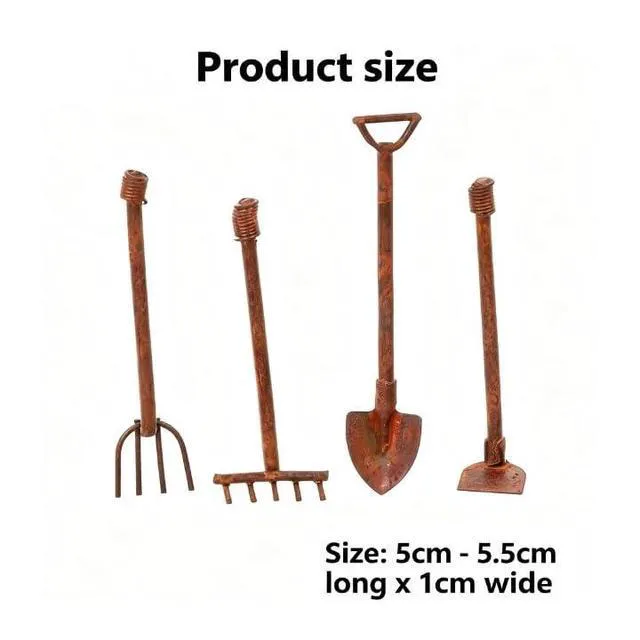 Alt view image 2 of 7 - 4 Pcs Miniature Dollhouse Garden Tools 1:12 Mini Rusty Shovel Hoe and Pitchfork Fairy Garden Accessories Furniture Ornaments Micro Landscape Decor Garden Sculptures Statues, Decorations