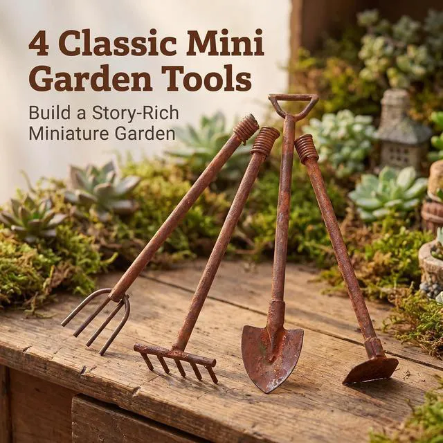 Alt view image 7 of 7 - 4 Pcs Miniature Dollhouse Garden Tools 1:12 Mini Rusty Shovel Hoe and Pitchfork Fairy Garden Accessories Furniture Ornaments Micro Landscape Decor Garden Sculptures Statues, Decorations