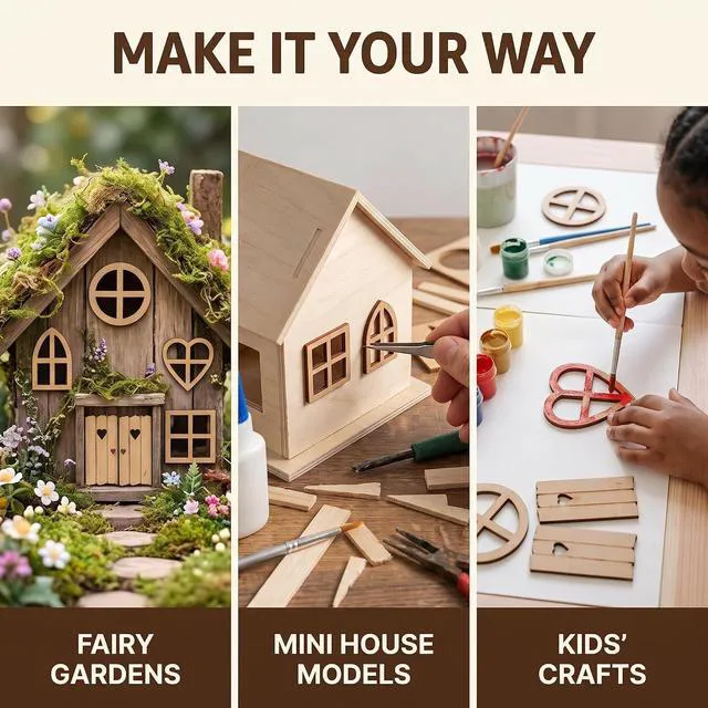 Alt view image 3 of 7 - 6Pcs Brown Wooden Fairy Garden Door, Blank Door Fairy House Doors and Windows Ornaments Tree Statues for Tree Trunk Yard Decoration, Miniature Gardens Buildings , Garden Sculptures and Statues