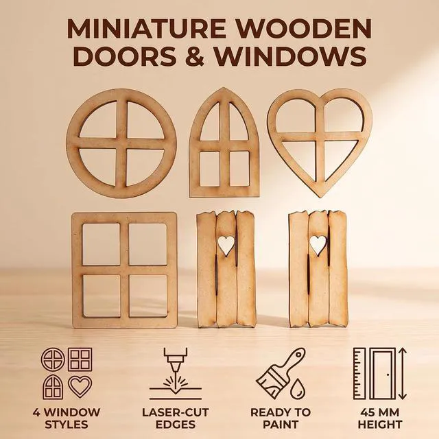 Alt view image 7 of 7 - 6Pcs Brown Wooden Fairy Garden Door, Blank Door Fairy House Doors and Windows Ornaments Tree Statues for Tree Trunk Yard Decoration, Miniature Gardens Buildings , Garden Sculptures and Statues
