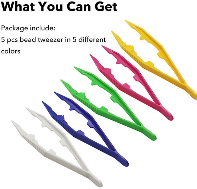 Alt view image 3 of 7 - Plastic Tweezers, 5Pcs Plastic Tweezer for Kids,Craft Tweezer for DIY Craft Jewelry Making Family School Beading Project,Assorted Colors Tweezers for Crafts (5 Colors 5Pcs)