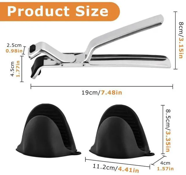 Alt view image 2 of 7 - Stainless Steel Hot Plate Gripper with Silicone Oven Mitts Anti-Scald Tongs | Multi-Angle Adjustable Clamp, 500°F Heat Resistant Non-Slip Kitchen Gripper for Steamer, Microwave, Air Fryer & Pizza Tray