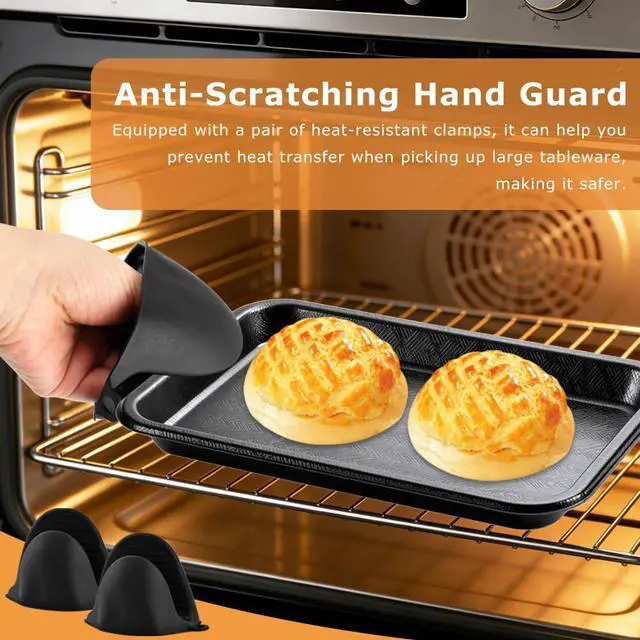 Alt view image 4 of 7 - Stainless Steel Hot Plate Gripper with Silicone Oven Mitts Anti-Scald Tongs | Multi-Angle Adjustable Clamp, 500°F Heat Resistant Non-Slip Kitchen Gripper for Steamer, Microwave, Air Fryer & Pizza Tray