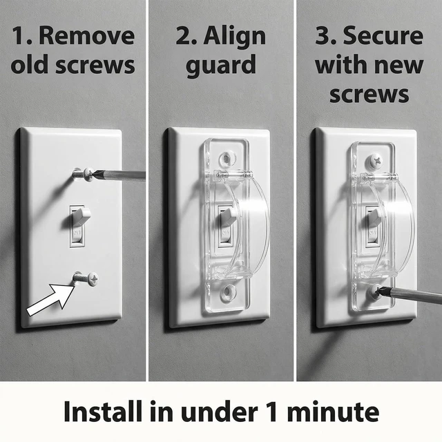 Alt view image 6 of 6 - Light Switch Cover Guard 2 Pack Clear Child Proof Wall Plate Cover, Prevents Accidental ON/OFF by Kids and Pets, Includes Screws, Fits Toggle & Rocker Switches (2, Clear)