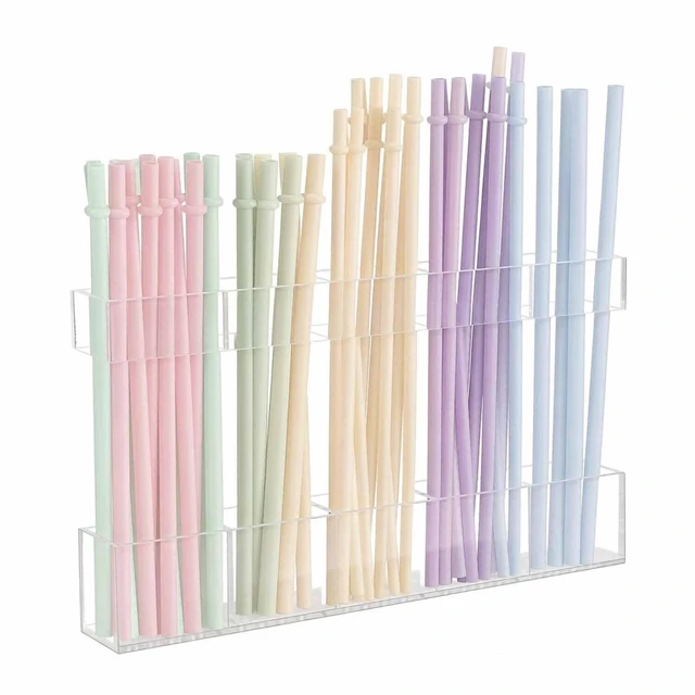 Main image of 9.5 Large Acrylic Cabinet Straw & Utensil Organizer Adjustable, Multipurpose Kitchen Storage for Reusable Straws, Brushes, Chopsticks Ultra-Sticky & Drainable