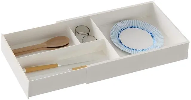 Main image of Expandable Kitchen Drawer Organizer, Telescoping Cutlery Tray, White Adjustable Storage Box with Multiple Compartments for Utensils, Silverware, and Kitchen Tools