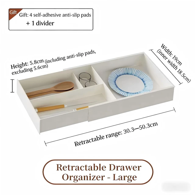Alt view image 3 of 7 - Expandable Kitchen Drawer Organizer, Telescoping Cutlery Tray, White Adjustable Storage Box with Multiple Compartments for Utensils, Silverware, and Kitchen Tools