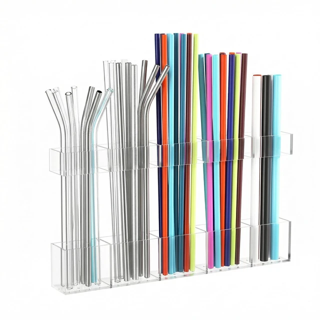 Main image of Straw Holder for Cabinet Door, Reusable Tumbler Straw Organizer Storage Container Mount for Kitchen Counter Cupboard Door (Transparent, 9.5inch)