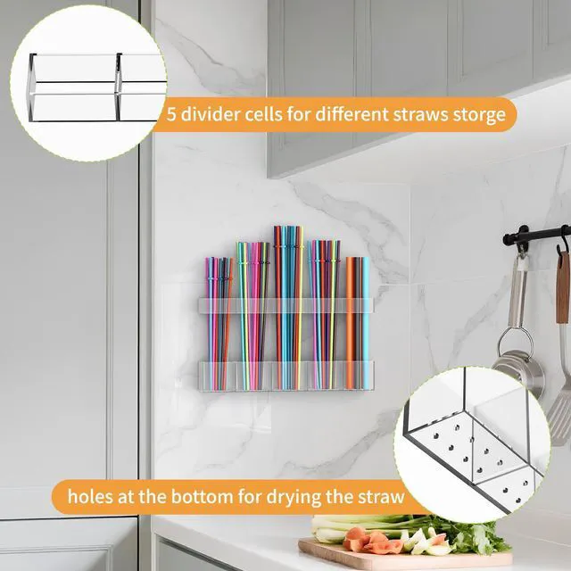 Alt view image 5 of 7 - Straw Holder for Cabinet Door, Reusable Tumbler Straw Organizer Storage Container Mount for Kitchen Counter Cupboard Door (Transparent, 9.5inch)